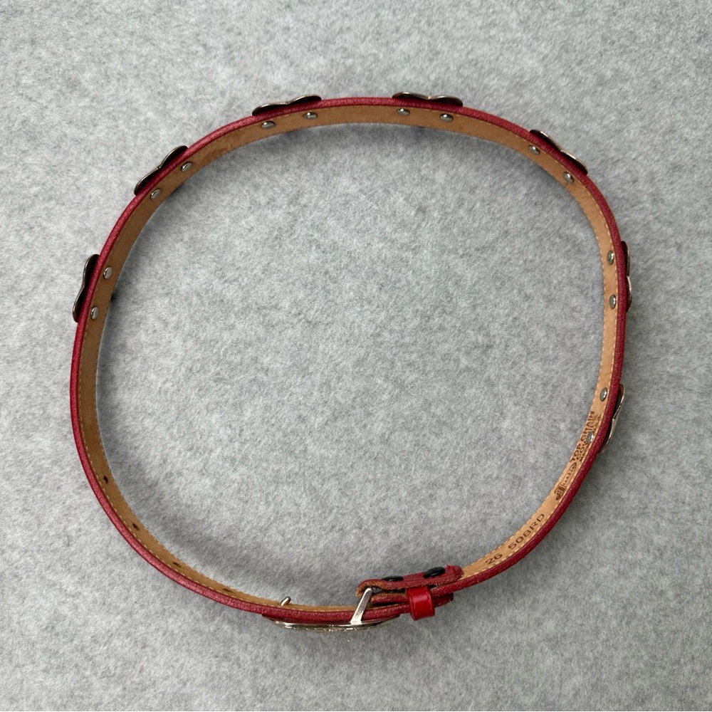Vintage Justin Red Leather Hearts Western Belt Top Sz 26 Grain Cowhide 1991 USA - Picture 11 of 16